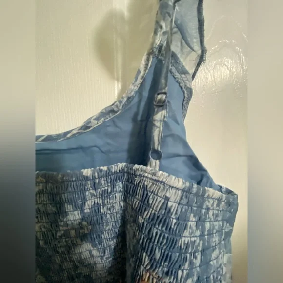 NWT.. AND NOW THIS WOMENS BLUE FLORAL RUFFLE STRAP MINI DRESS - Picture 8 of 13